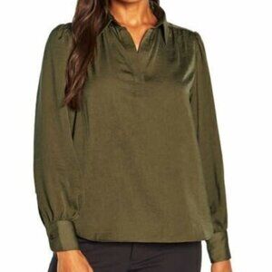 NWT - Banana Republic Women's Long Sleeve Green Satin Pullover - Size XL